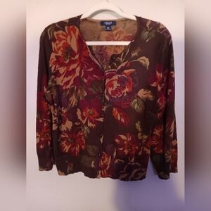 Chaps Floral Cardigan - Brown and Red